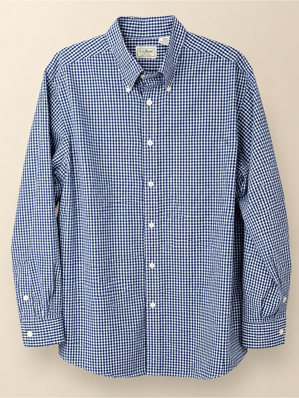 L.L. Bean Men's Navy and White Gingham Button-Down Shirt